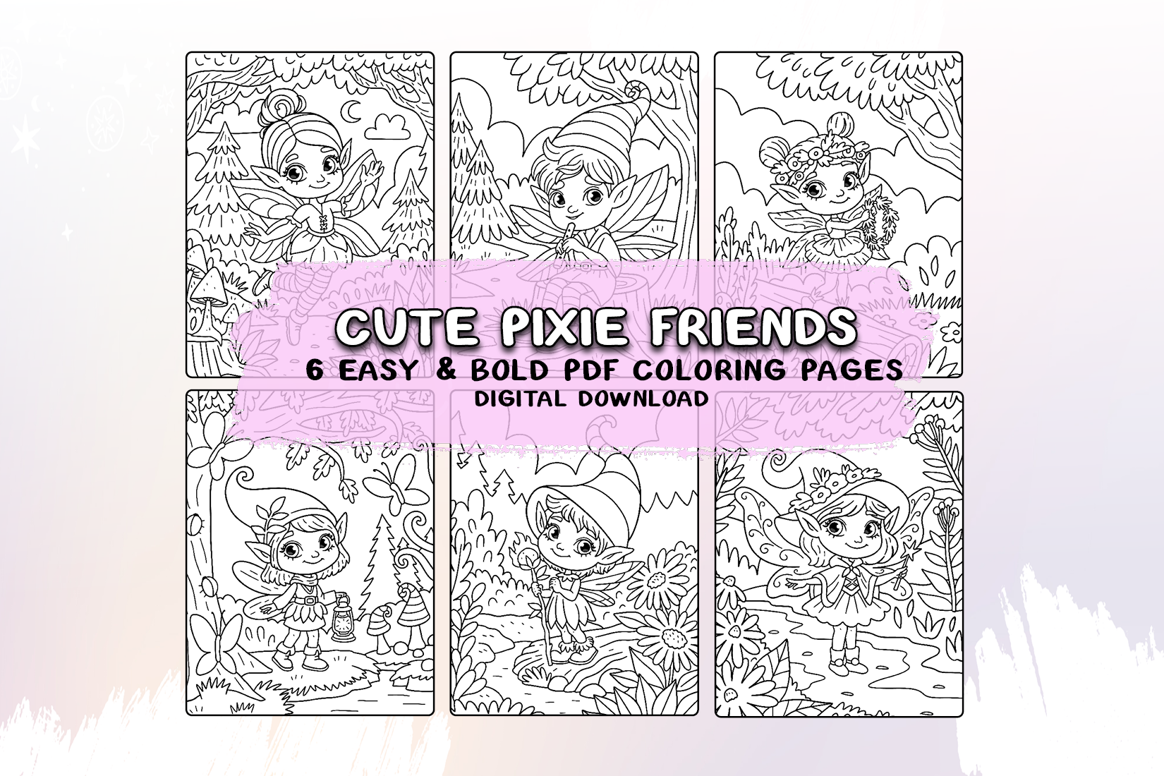 Cute Pixie Friends Coloring Book Digital Download