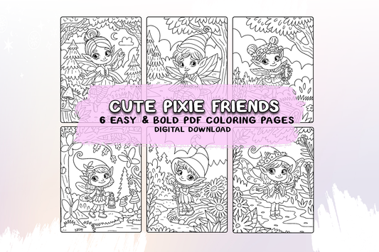 Cute Pixie Friends Coloring Book Digital Download