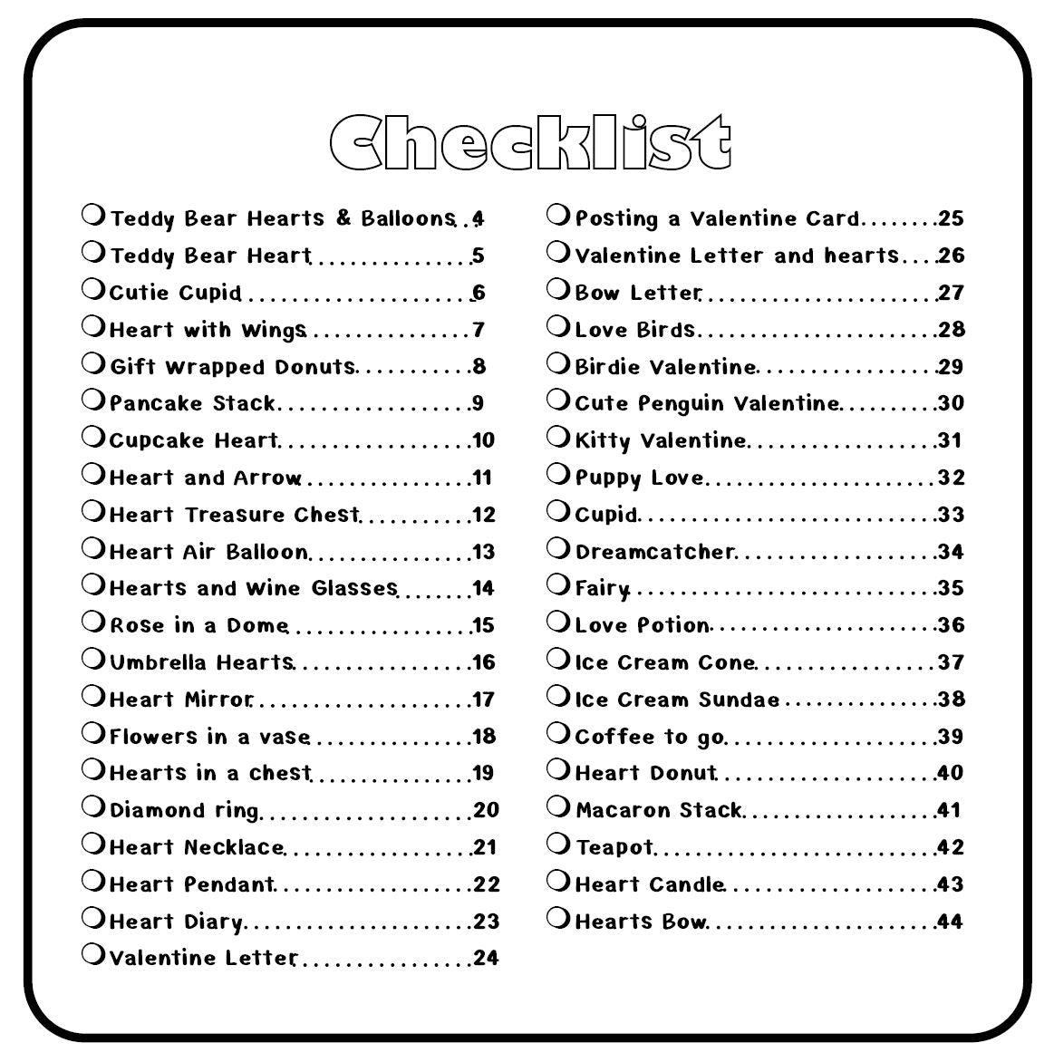 Sweet Valentine Checklist page by Missy and Winnie